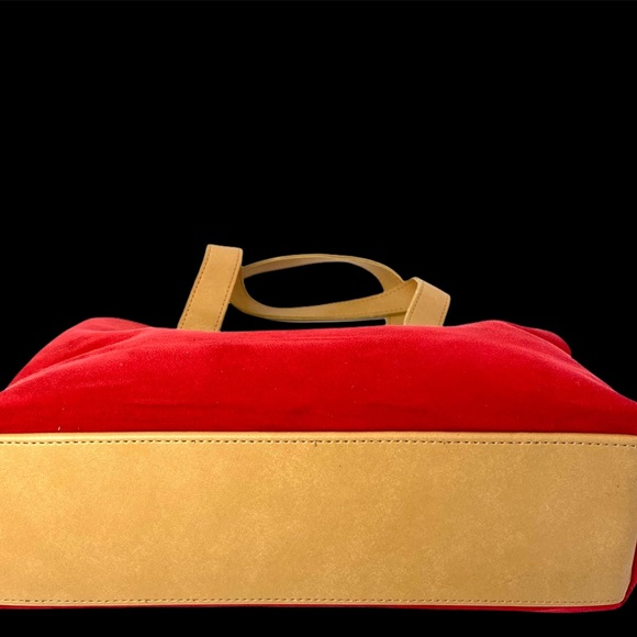 VINTAGE SUEDE VIBRANT RED HANDBAG WITH LEATHER STRAPS ❤️👜  [77] - Picture 2 of 5